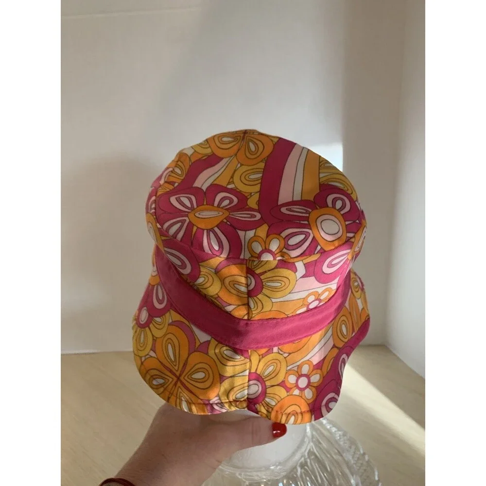 TOYS R US KOALA Kids 18-24 Month Girls Sun Hat 70's floral print & colors Pink